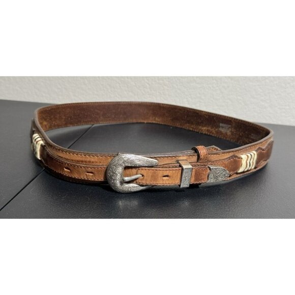Tony Lama Leather Belt Silver‎ Hardware Mens 32 - Picture 2 of 5